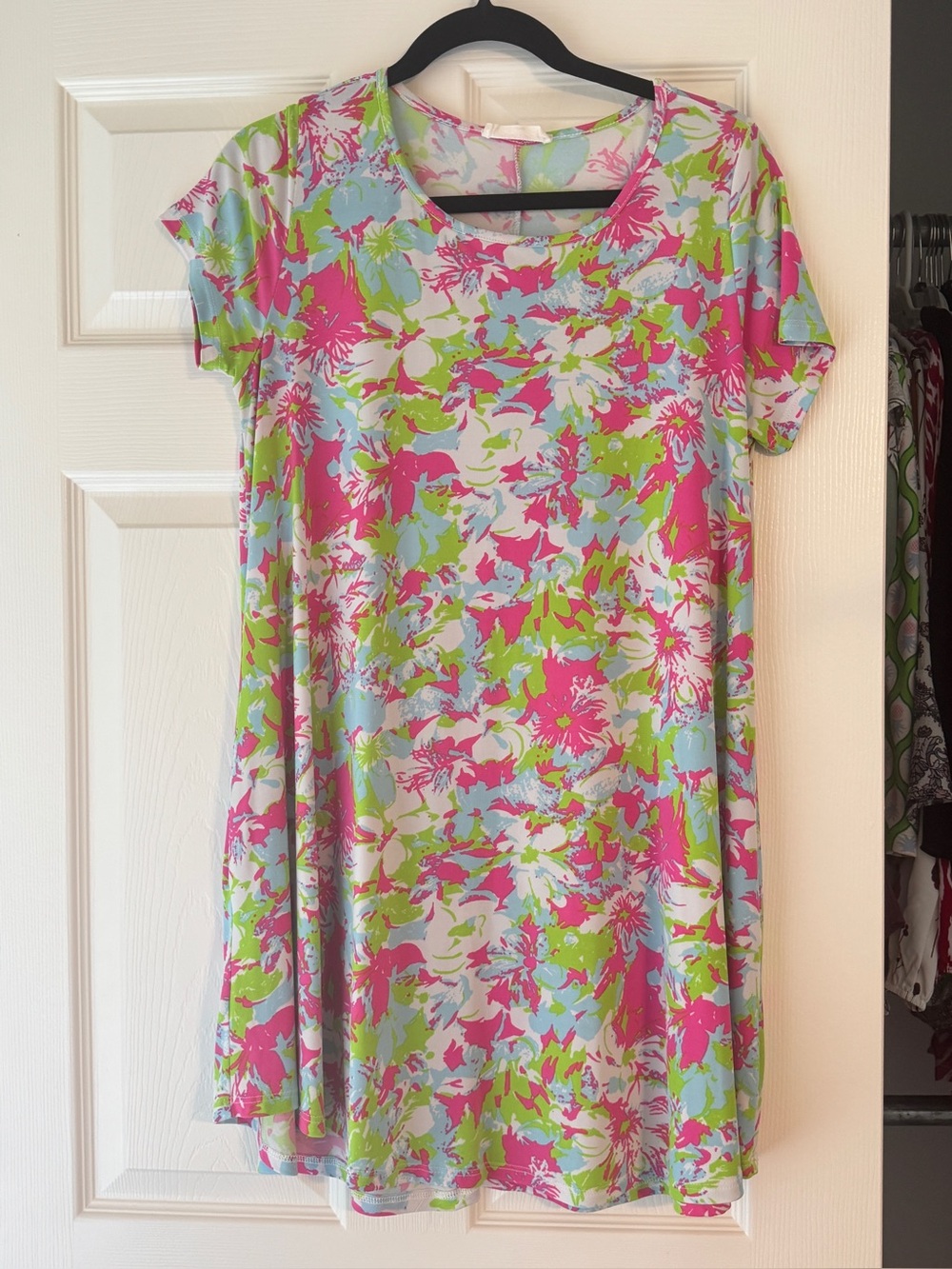 Peach Love California Pink & Green Floral Swing Dress